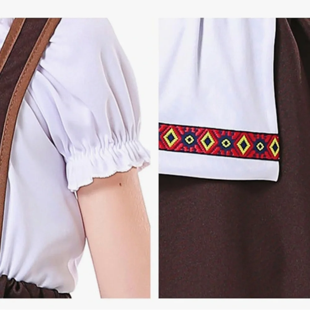 Kids Bavarian Costume Dress - Brown and White | Size 8-10